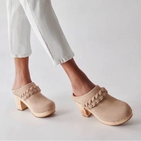 Dolce Vita Hila Braided Leather Wooden Platform Clogs in Sand Size 8 - Picture 3 of 15